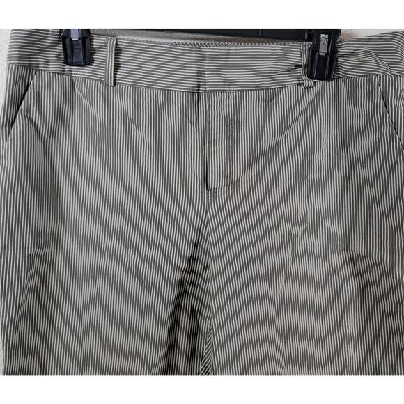 Norma Kamali Tan White Stripe Flat Front Pants 10 Lightweight Soft Pockets - Picture 6 of 6